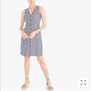 J Crew V neck button front gingham dress - navy